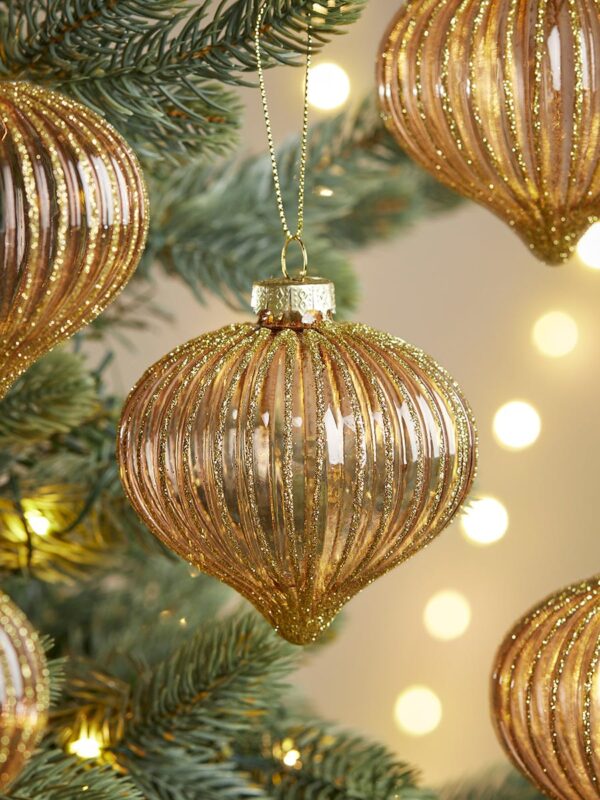 Six glittered glass drops - soft peach