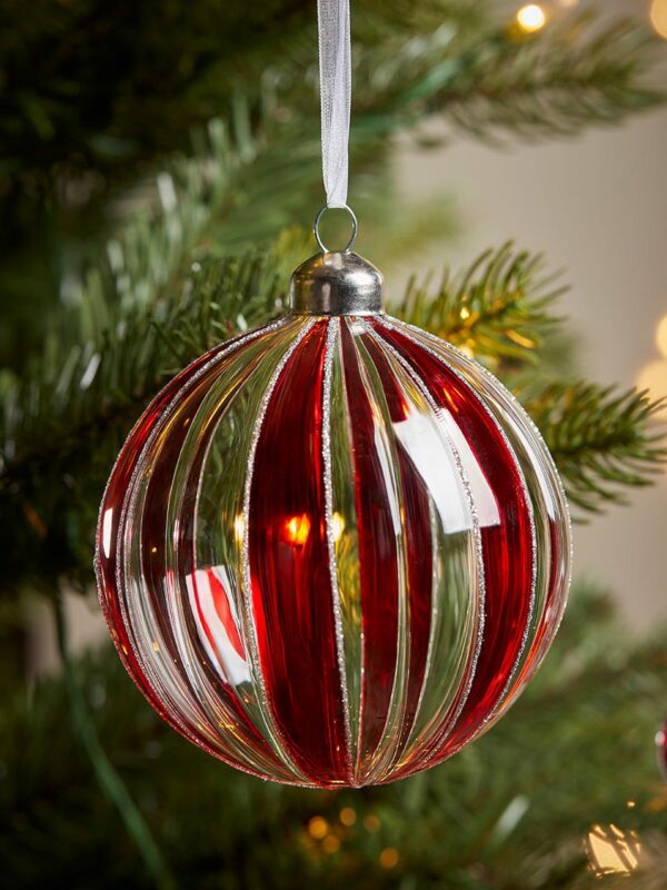 Six luxury candy striped glass baubles