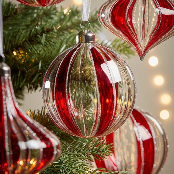 Six Luxury Candy Striped Glass Baubles