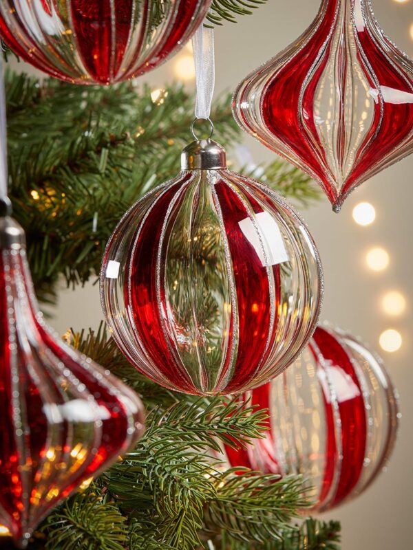 Six luxury candy striped glass baubles