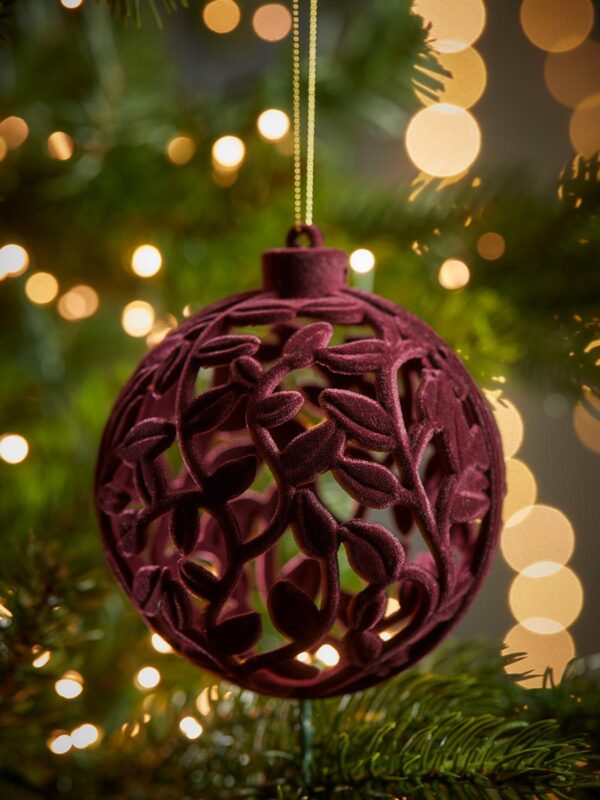 Six luxury flocked shatterpoof baubles