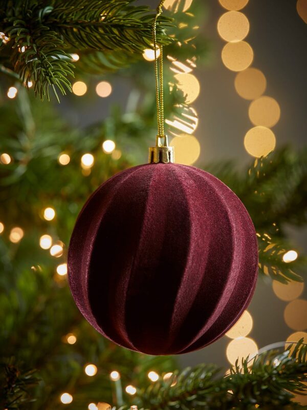 Six luxury flocked shatterpoof baubles