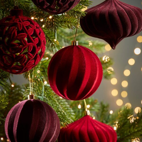 Six Luxury Flocked Shatterpoof Baubles
