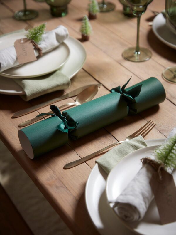 Six luxury handmade forest green crackers