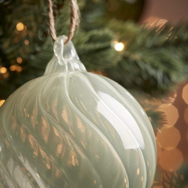 Six Swirl Glass Baubles - Spruce - Small