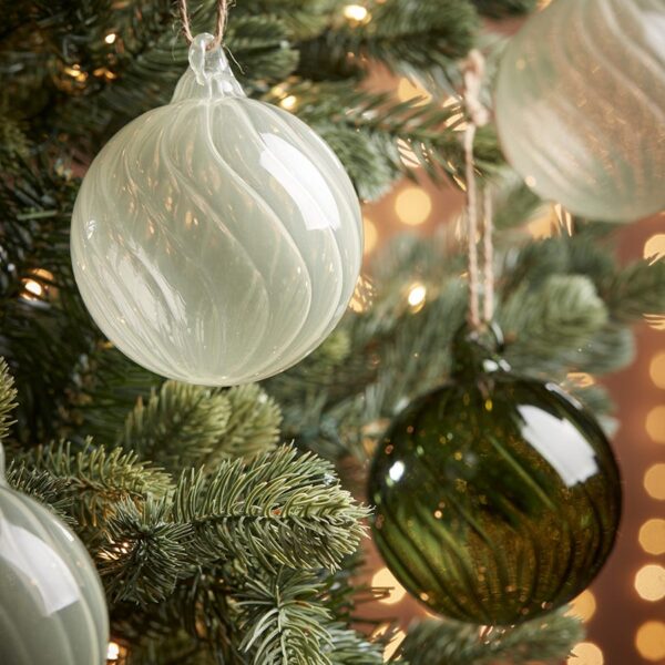 Six Swirl Glass Baubles - Spruce - Small