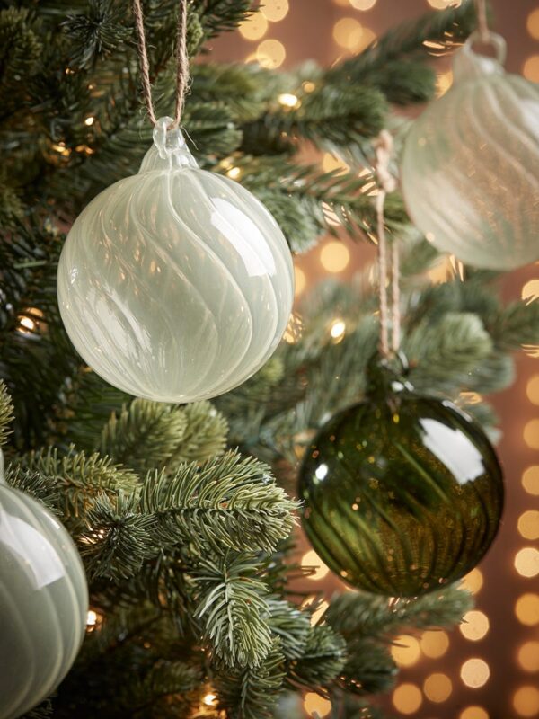 Six swirl glass baubles - spruce - small