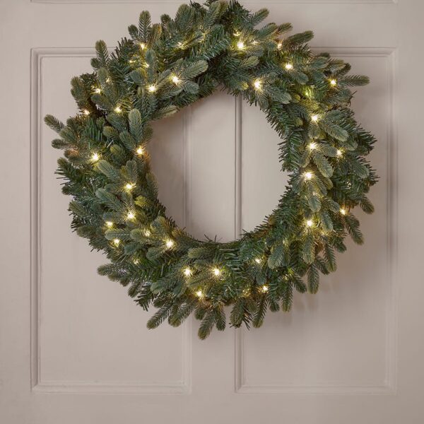 Young Pine Pre-Lit Wreath
