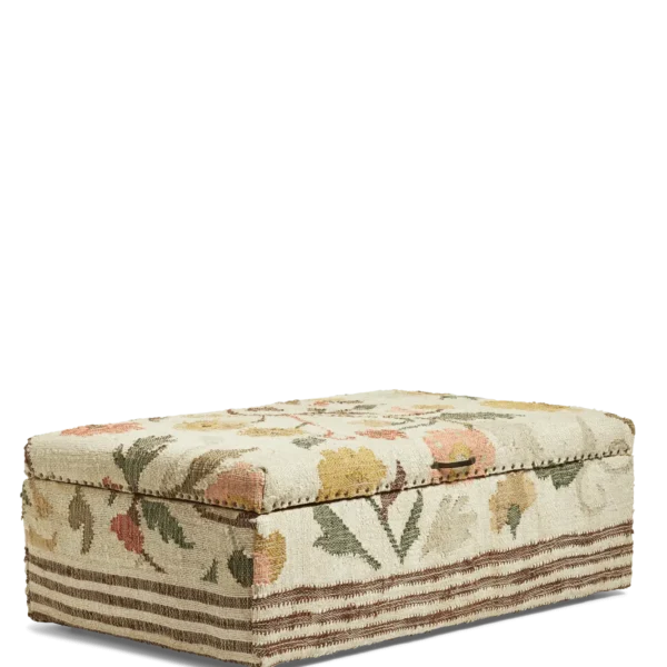 Pomona Mango Wood and Jute Upholstered Ottoman - Blossom