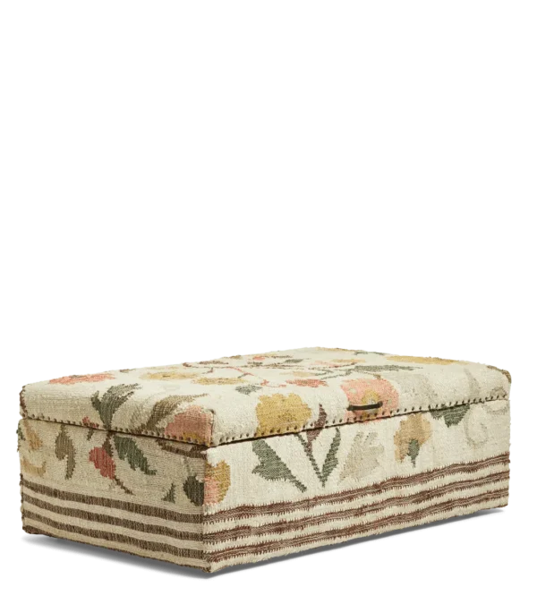 Pomona mango wood and jute upholstered ottoman - blossom