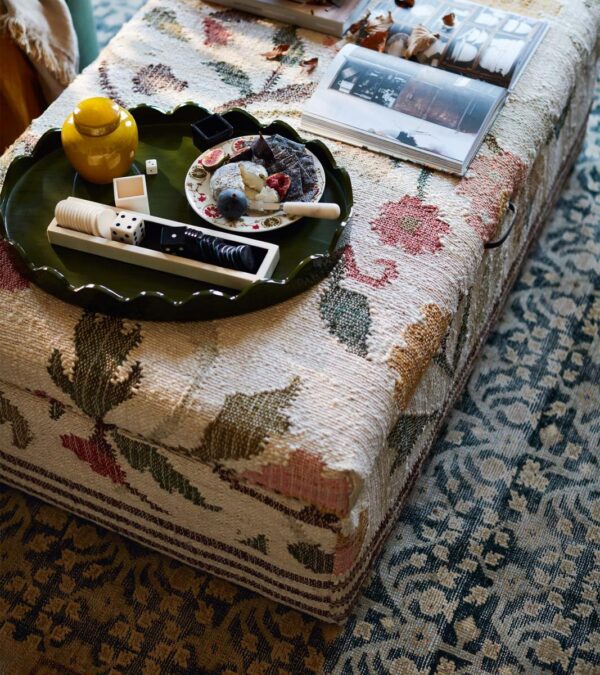 Pomona mango wood and jute upholstered ottoman - blossom - image 2