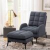 Upholstered Adjustable Velvet Recliner Armchair & Ottoman - Grey