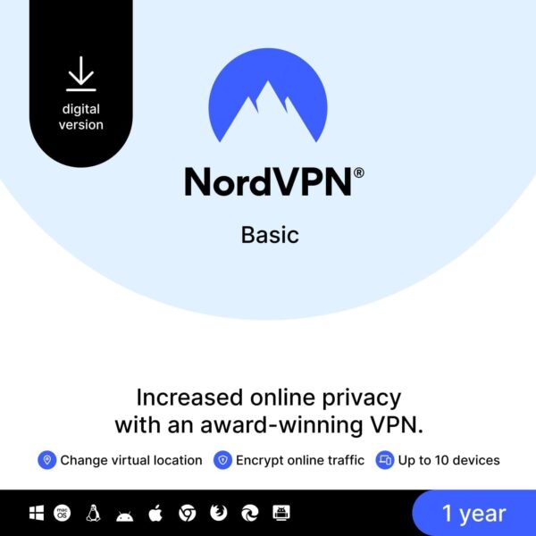 Nordvpn basic, 10 devices, 1-year, premium vpn software