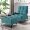 Upholstered Adjustable Velvet Recliner Armchair & Ottoman - Green