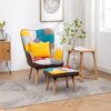 Multicolour Patched Fabric Wingback Chair and Footstool