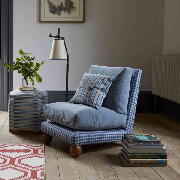 Perch slipper armchair in ticking cotton, aqua brown - image 4