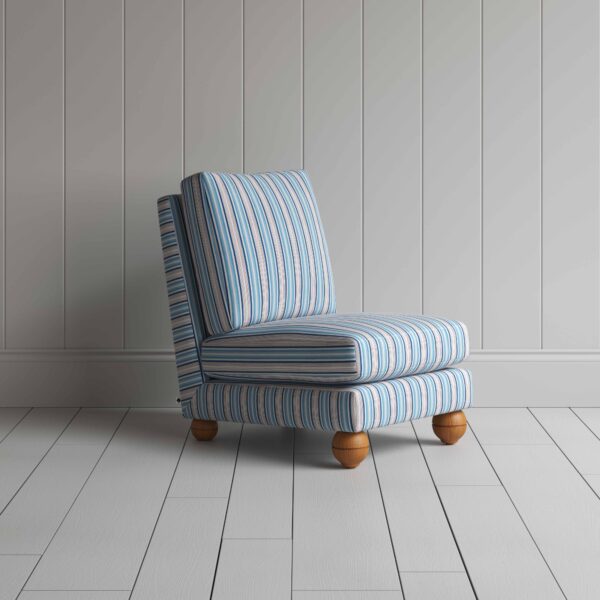 Perch slipper armchair in slow lane cotton linen, blue