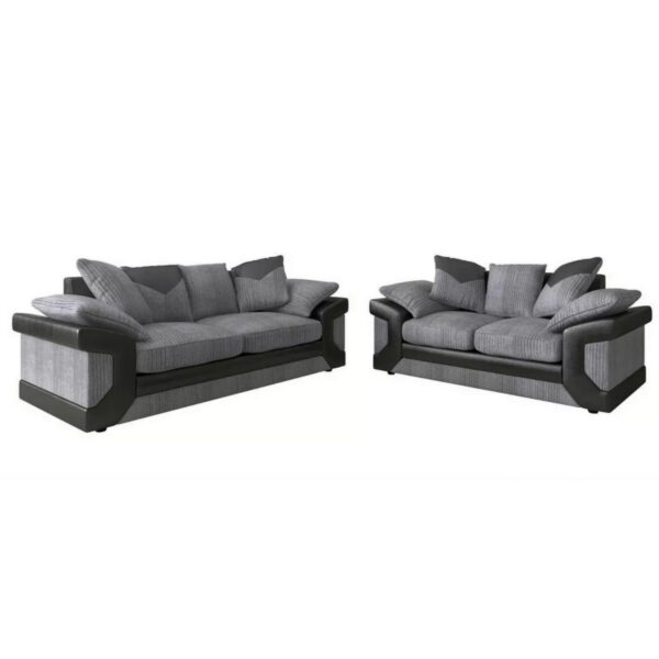 2 and 3 Seater Sofas Set - Dino Fabric Jumbo Cord Grey / Black