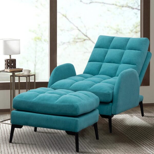 Alternative view of Upholstered Adjustable Velvet Recliner Armchair & Ottoman - Green