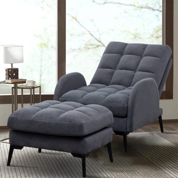 Alternative view of Upholstered Adjustable Velvet Recliner Armchair & Ottoman - Grey