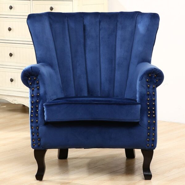 Blue velvet wingback armchair - image 3