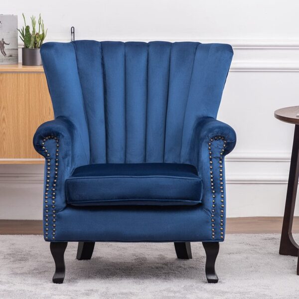 Blue velvet wingback armchair - image 2