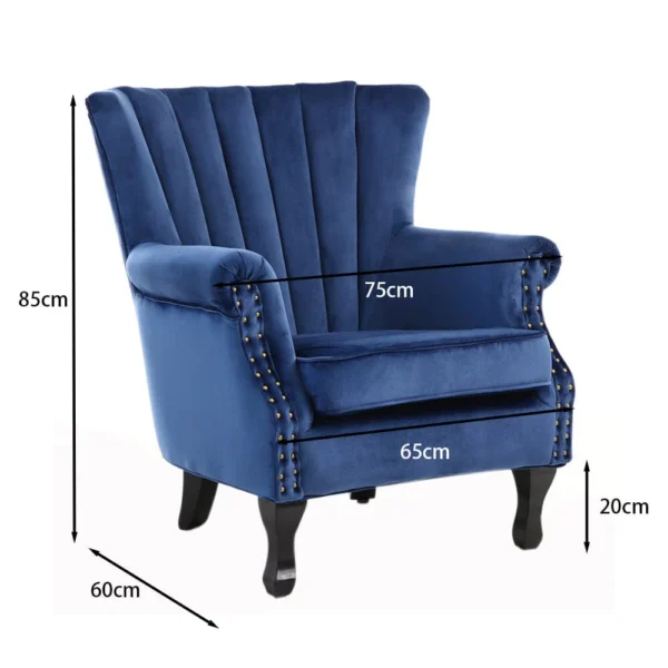 Blue velvet wingback armchair - image 4
