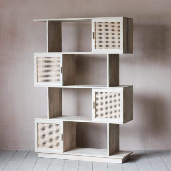 Esben large shelving unit with rattan doors - image 3