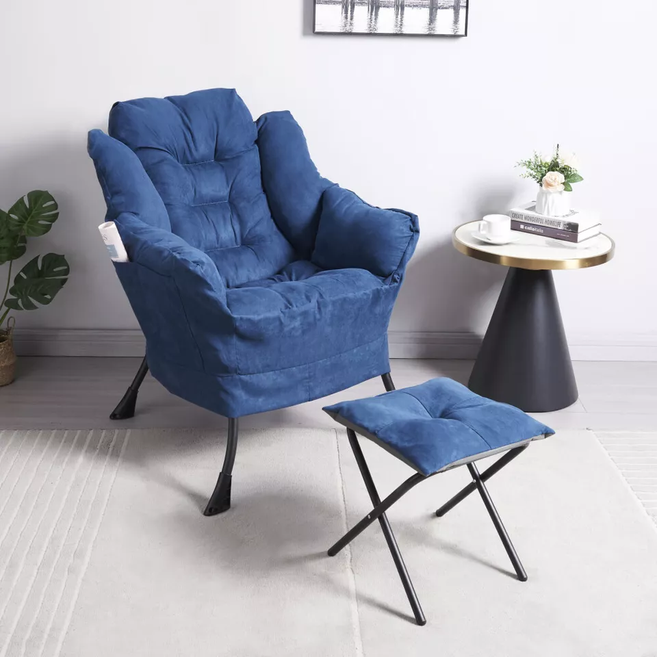Super comfy fabric lazy chair with footstool - blue Super comfy fabric lazy chair with footstool - blue - image 3