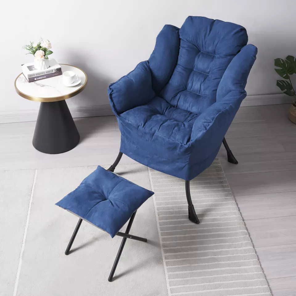 Super comfy fabric lazy chair with footstool - blue Super comfy fabric lazy chair with footstool - blue - image 4