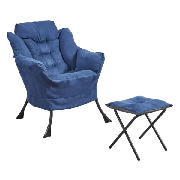 Super Comfy Fabric Lazy Chair with Footstool - Blue