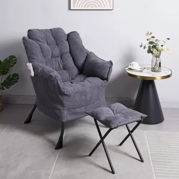 Super Comfy Fabric Lazy Chair with Footstool - Dark Grey