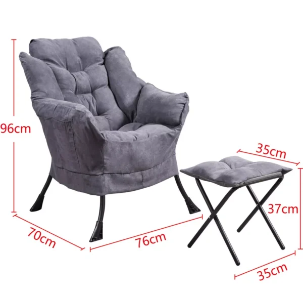 Super comfy fabric lazy chair with footstool - dark grey - image 3