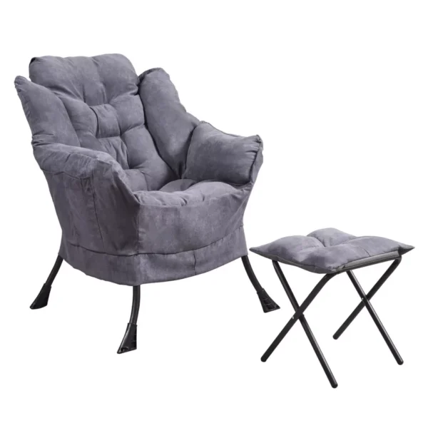 Super comfy fabric lazy chair with footstool - dark grey - image 4