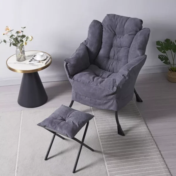 Super comfy fabric lazy chair with footstool - dark grey - image 5