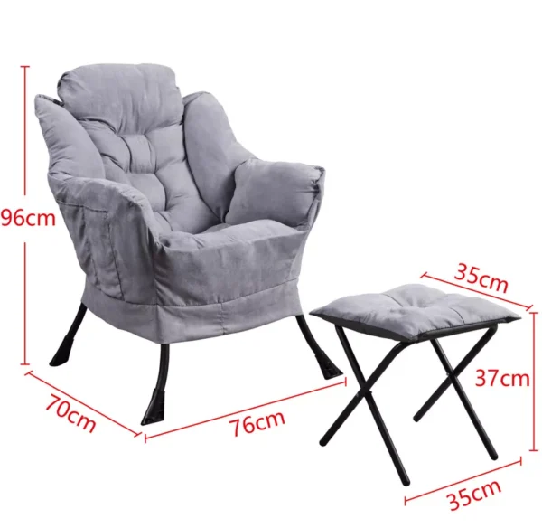 Super comfy fabric lazy chair with footstool - light grey - image 3