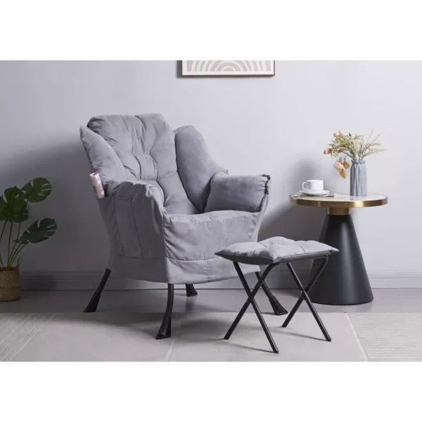 Super comfy fabric lazy chair with footstool - light grey - image 4