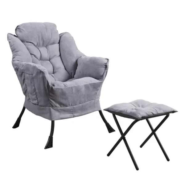Super Comfy Fabric Lazy Chair with Footstool - Light Grey