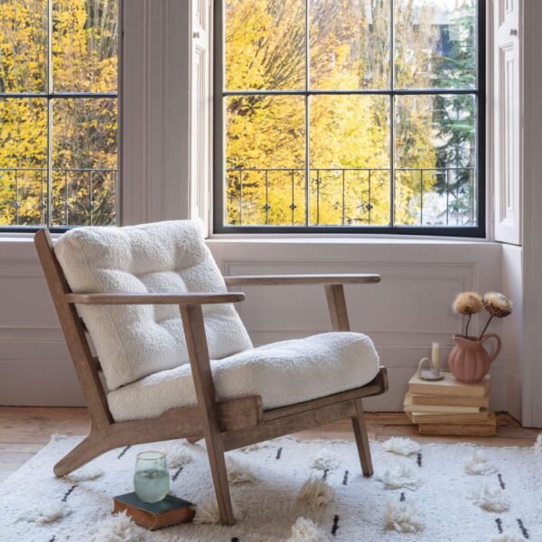 Dylan Chalk Bouclé Mid-Century Armchair