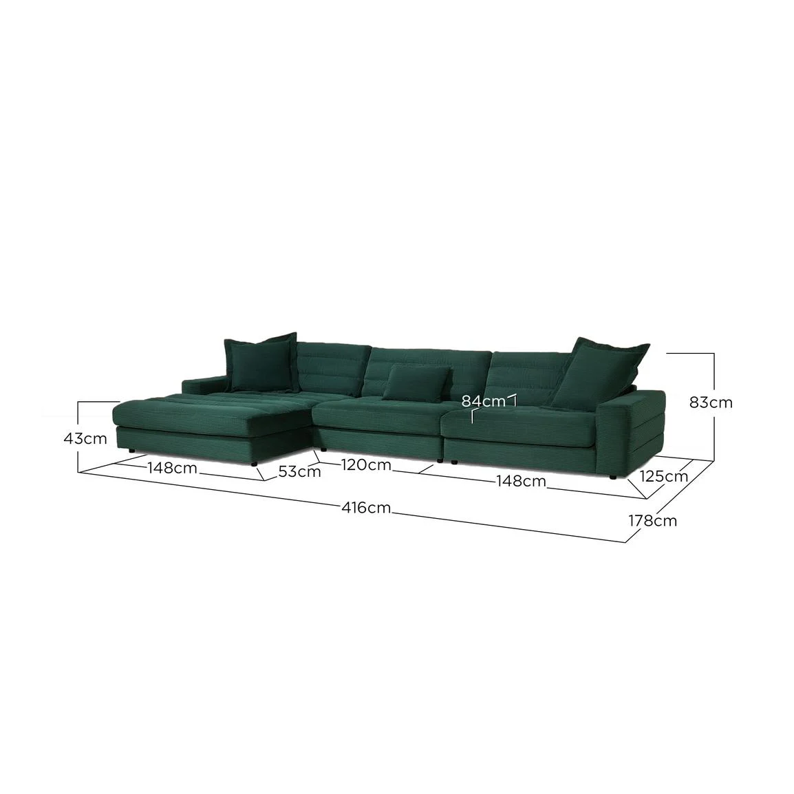 Twain large corduroy left chaise corner sofa with scatters Twain  large corduroy left chaise corner sofa with scatters - image 4