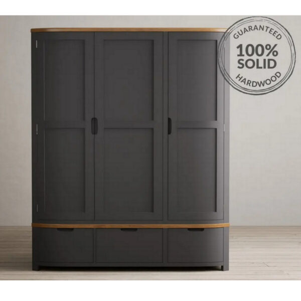 Bradwell oak and charcoal grey painted triple wardrobe, 150cm - image 3