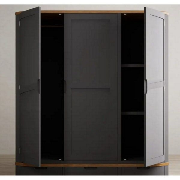 Bradwell oak and charcoal grey painted triple wardrobe, 150cm - image 2