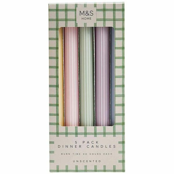 M&S Set of 5 Ridged Dinner Candles, One Size, Multi/Pastel