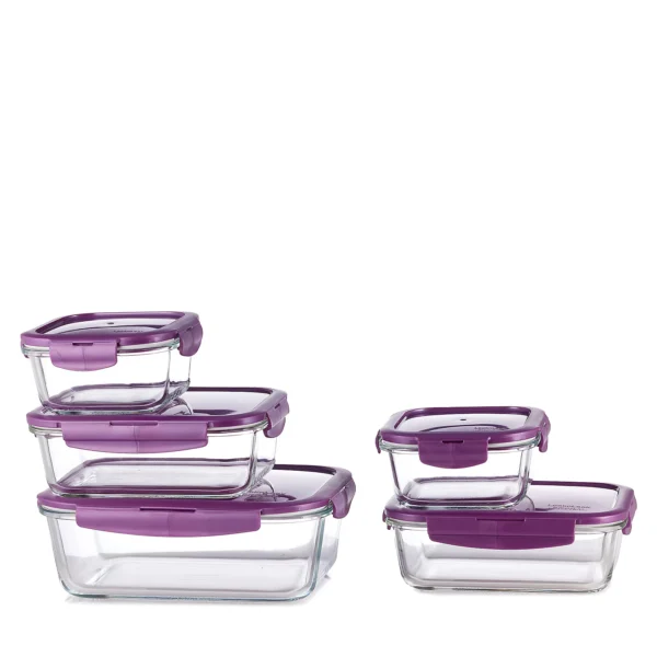 Lock & Lock 5 Piece Glassware Stackable Food Storage Set