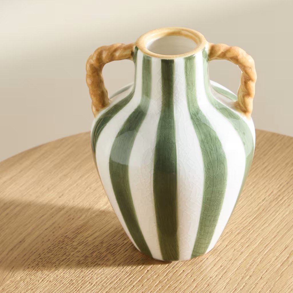 Small green striped ceramic vase Small green striped ceramic vase - image 2