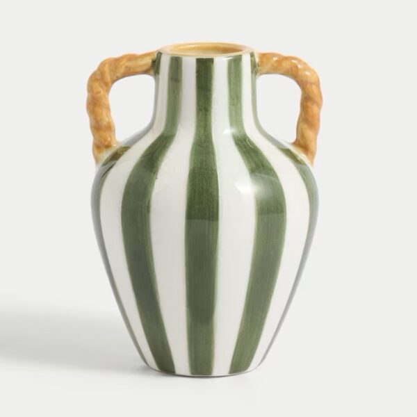 Small Green Striped Ceramic Vase