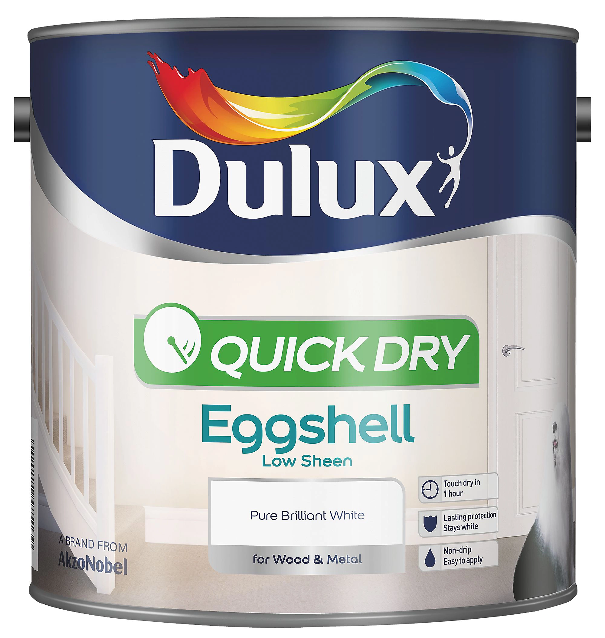 Dulux quick dry pure brilliant white eggshell metal & wood paint, 2. 5l Dulux quick dry pure brilliant white eggshell metal & wood paint, 2. 5l - image 2