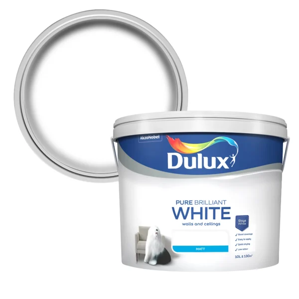 Dulux Walls & Ceilings Pure Brilliant White Matt Emulsion Paint, 10L