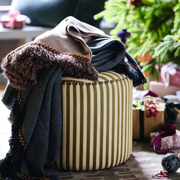 Costellini linen ottoman - olive stripe