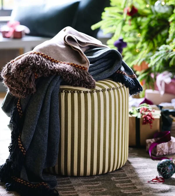 Costellini linen ottoman - olive stripe